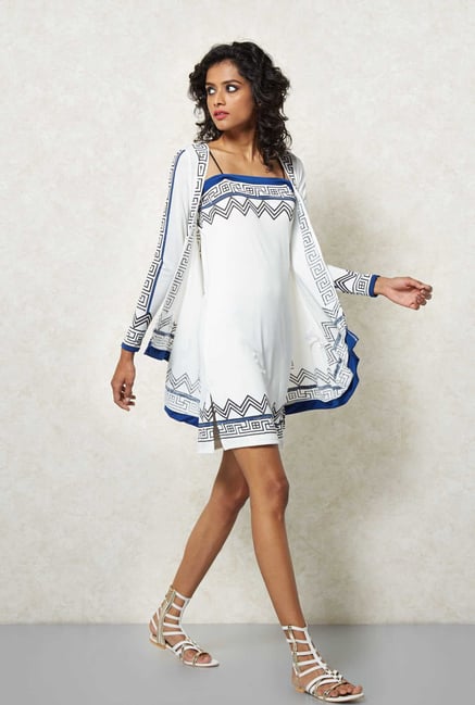 Ira Soleil White Aztec Printed Kurta Dress Ira Soleil White Aztec Printed Kurta Dress