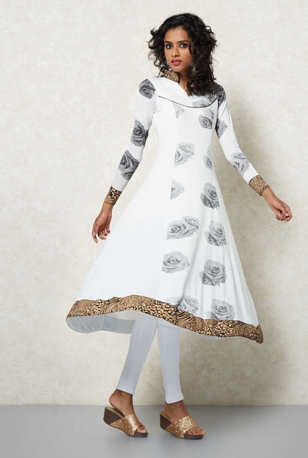 Ira Soleil White Floral Anarkali Kurta Ira Soleil White Floral Anarkali Kurta