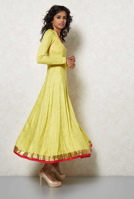 Ira Soleil Yellow Printed Anarkali Set Ira Soleil Yellow Printed Anarkali Set
