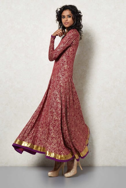 Ira Soleil Maroon A Line Anarkali Set Ira Soleil Maroon A Line Anarkali Set