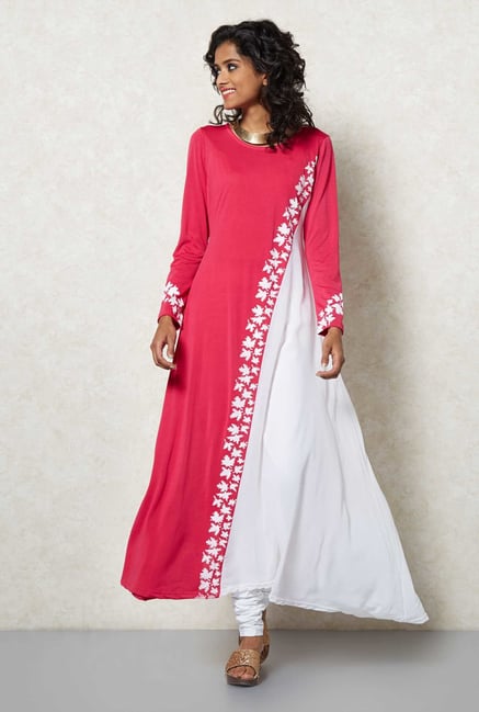 Ira Soleil Pink Leaf Print Kurta Ira Soleil Pink Leaf Print Kurta