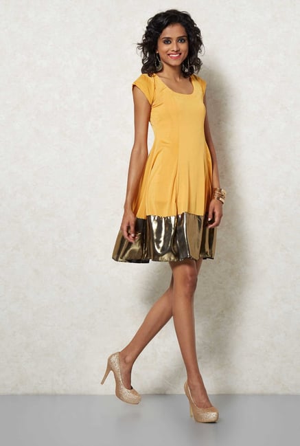 Ira Soleil Yellow Asymmetrical Hem Kurti Dress Ira Soleil Yellow Asymmetrical Hem Kurti Dress