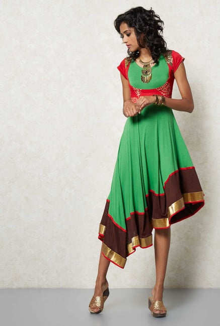Ira Soleil Green Anarkali Kurti Dress Ira Soleil Green Anarkali Kurti Dress