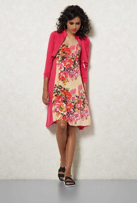Ira Soleil Pink Floral Printed Dress Ira Soleil Pink Floral Printed Dress