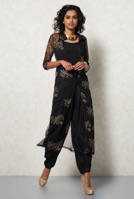 Ira Soleil Black Printed Sheer Jacket Ira Soleil Black Printed Sheer Jacket