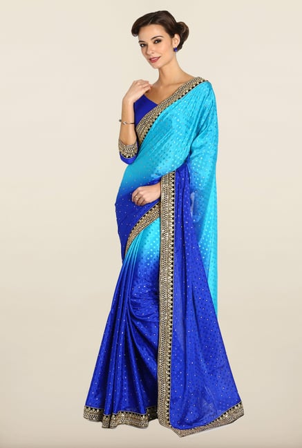 Soch Blue Zari Embroidered Saree Soch Blue Zari Embroidered Saree