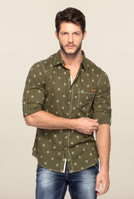 Spykar Green Ranger Printed Slim Fit Shirt Spykar Green Ranger Printed Slim Fit Shirt