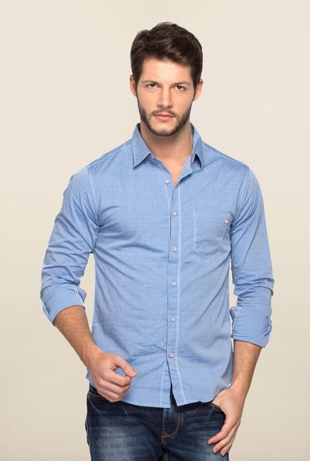 Spykar Blue Ranger Solid Slim Fit Shirt Spykar Blue Ranger Solid Slim Fit Shirt