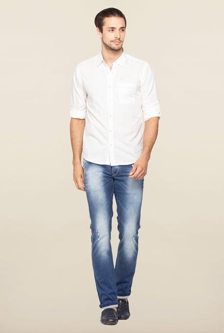 Spykar White Ranger Cotton Slim Fit Shirt Spykar White Ranger Cotton Slim Fit Shirt