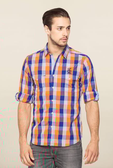 Spykar Orange Ranger Checks Slim Fit Shirt Spykar Orange Ranger Checks Slim Fit Shirt