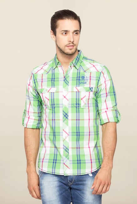 Spykar Green Ranger Full Sleeves Checks Shirt Spykar Green Ranger Full Sleeves Checks Shirt