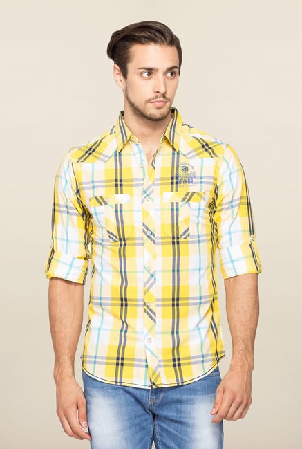 Spykar Yellow Checks Ranger Slim Fit Shirt Spykar Yellow Checks Ranger Slim Fit Shirt