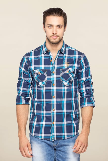 Spykar Blue Ranger Checks Full Sleeves Shirt Spykar Blue Ranger Checks Full Sleeves Shirt