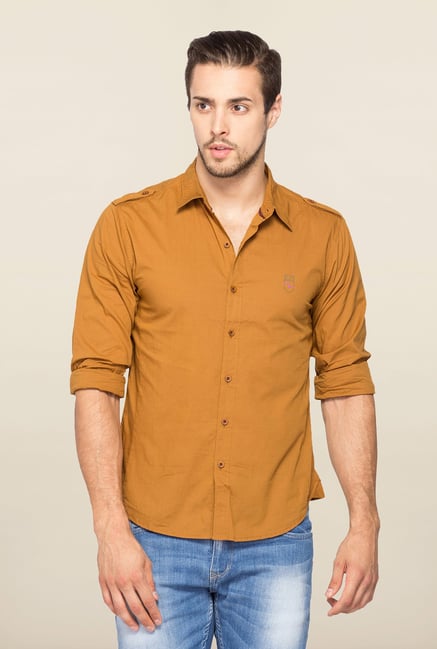 Spykar Khaki Ranger Solid Slim Fit Shirt Spykar Khaki Ranger Solid Slim Fit Shirt