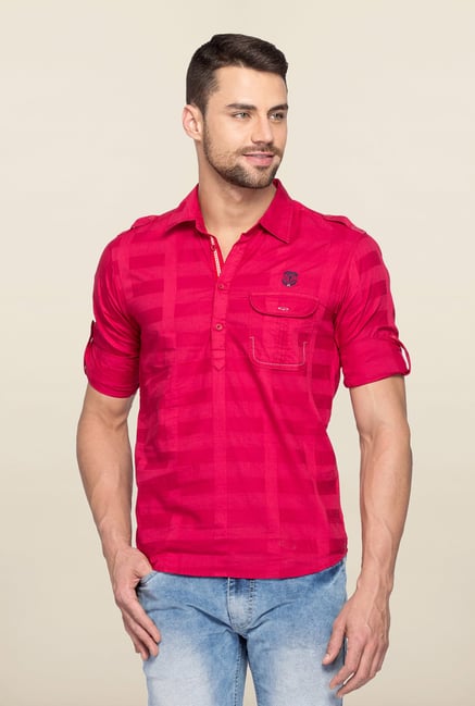 Spykar Red Ranger Checks Slim Fit Shirt Spykar Red Ranger Checks Slim Fit Shirt