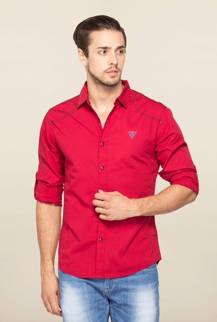 Spykar Red Ranger Solid Slim Fit Shirt Spykar Red Ranger Solid Slim Fit Shirt
