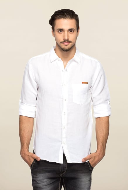 Spykar White Ranger Slim Fit Solid Shirt Spykar White Ranger Slim Fit Solid Shirt
