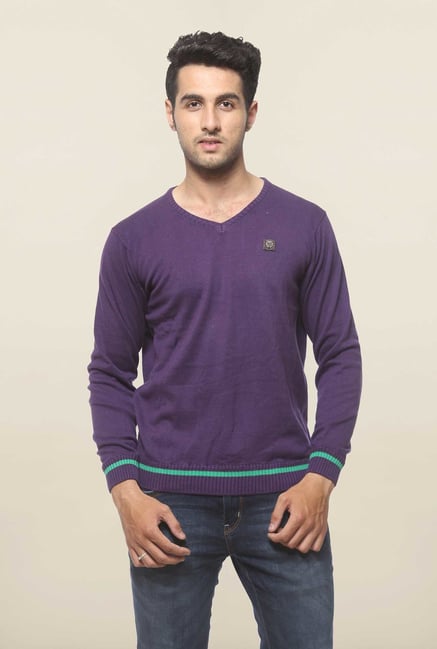Spykar Purple Cotton V Neck T Shirt Spykar Purple Cotton V Neck T Shirt