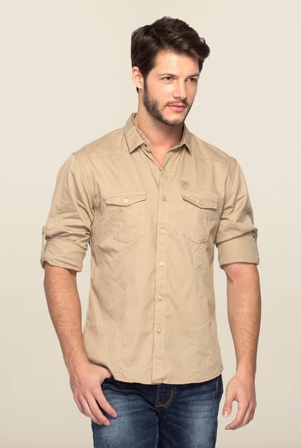 Spykar Beige Ranger Cotton Slim Fit Shirt Spykar Beige Ranger Cotton Slim Fit Shirt