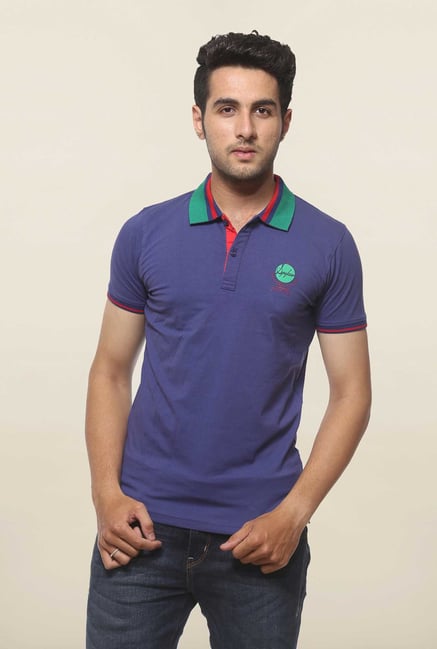 Spykar Blue Slim Fit Polo T Shirt Spykar Blue Slim Fit Polo T Shirt