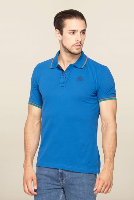 Spykar Blue Polo Slim Fit T Shirt Spykar Blue Polo Slim Fit T Shirt