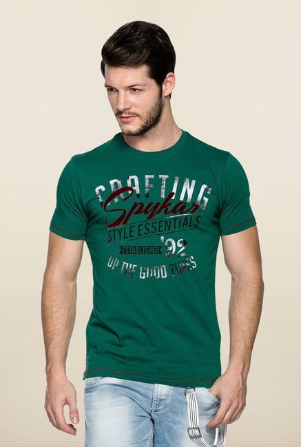 Spykar Green Slim Fit Printed T Shirt Spykar Green Slim Fit Printed T Shirt