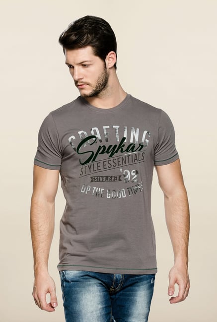 Spykar Grey Slim Fit Printed T Shirt Spykar Grey Slim Fit Printed T Shirt