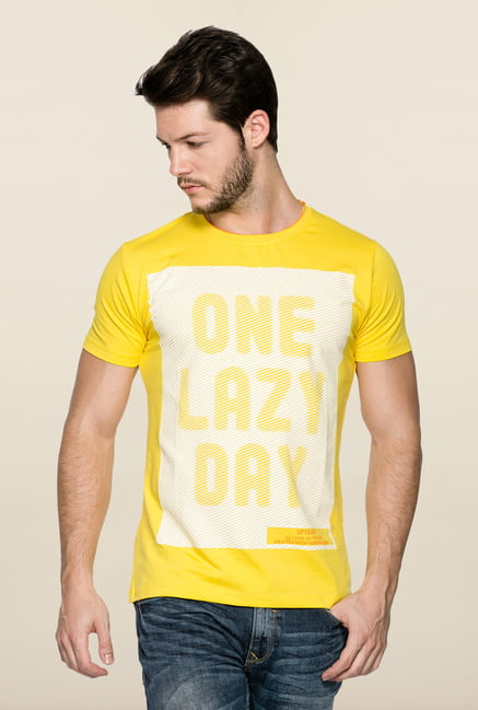 Spykar Yellow Slim Fit Printed T Shirt Spykar Yellow Slim Fit Printed T Shirt