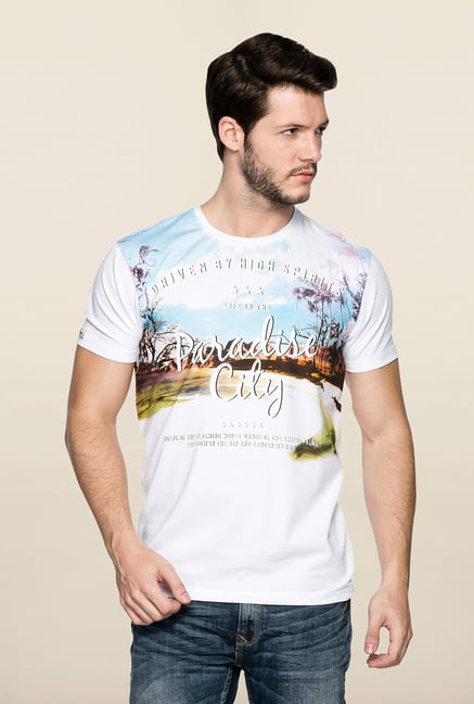 Spykar White Slim Fit Crew Neck T Shirt Spykar White Slim Fit Crew Neck T Shirt
