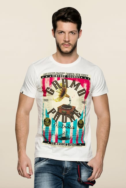 Spykar White Cotton Crew Neck T Shirt Spykar White Cotton Crew Neck T Shirt