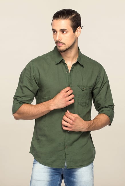 Spykar Green Ranger Solid Cotton Shirt Spykar Green Ranger Solid Cotton Shirt