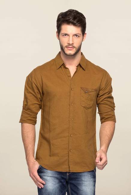 Spykar Brown Ranger Solid Slim Fit Shirt Spykar Brown Ranger Solid Slim Fit Shirt