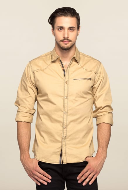 Spykar Beige Ranger Solid Slim Fit Shirt Spykar Beige Ranger Solid Slim Fit Shirt
