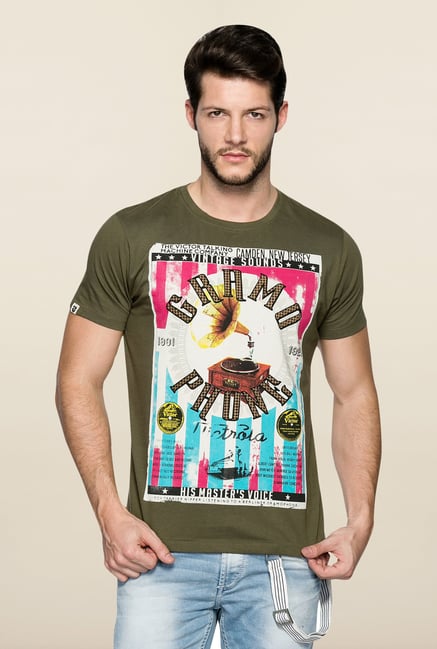 Spykar Green Slim Fit Crew Neck T Shirt Spykar Green Slim Fit Crew Neck T Shirt