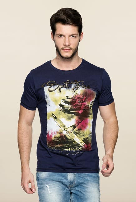 Spykar Blue Printed Crew Neck T Shirt Spykar Blue Printed Crew Neck T Shirt