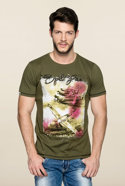 Spykar Green Printed Cotton T Shirt Spykar Green Printed Cotton T Shirt