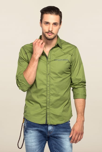 Spykar Green Ranger Solid Full Sleeves Shirt Spykar Green Ranger Solid Full Sleeves Shirt