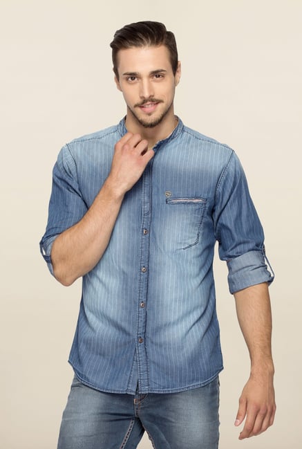 Spykar Blue Ranger Stripes Slim Fit Shirt Spykar Blue Ranger Stripes Slim Fit Shirt