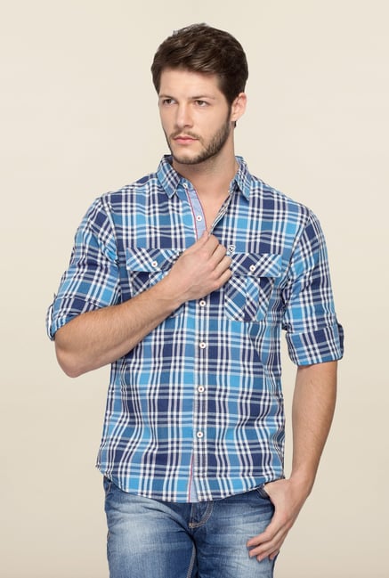 Spykar Blue Ranger Cotton Checks Shirt Spykar Blue Ranger Cotton Checks Shirt