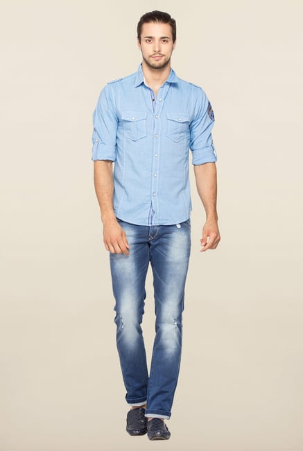 Spykar Blue Ranger Full Sleeves Cotton Shirt Spykar Blue Ranger Full Sleeves Cotton Shirt