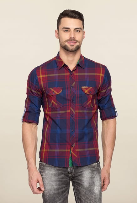 Spykar Blue Ranger Checks Slim Fit Shirt Spykar Blue Ranger Checks Slim Fit Shirt
