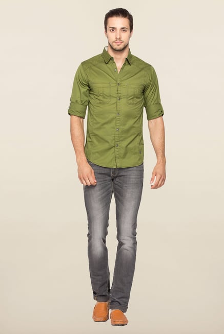 Spykar Green Ranger Slim Fit Solid Shirt Spykar Green Ranger Slim Fit Solid Shirt