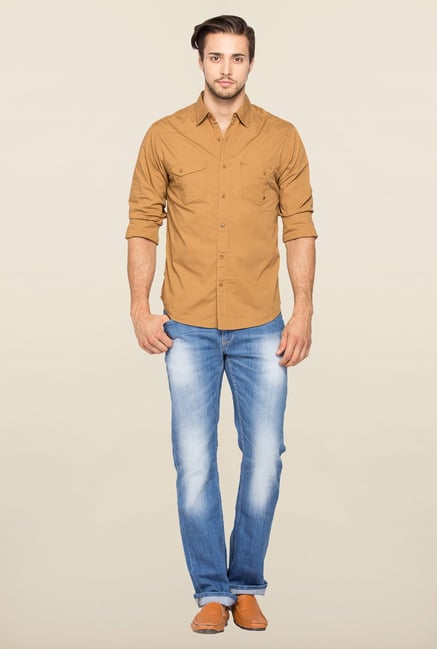 Spykar Khaki Ranger Slim Fit Solid Shirt Spykar Khaki Ranger Slim Fit Solid Shirt