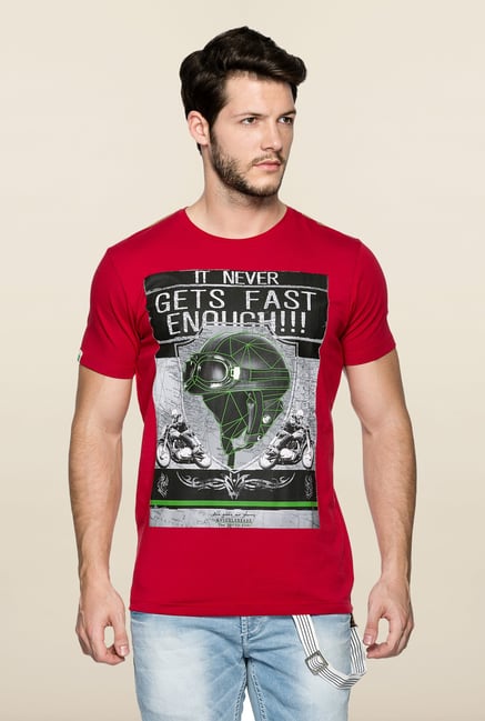 Spykar Red Printed Cotton T Shirt Spykar Red Printed Cotton T Shirt