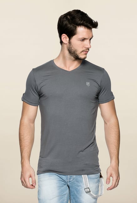 Spykar Grey Solid V Neck T Shirt Spykar Grey Solid V Neck T Shirt