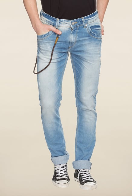 Spykar Sky Blue Distressed Denim Jeans Spykar Sky Blue Distressed Denim Jeans