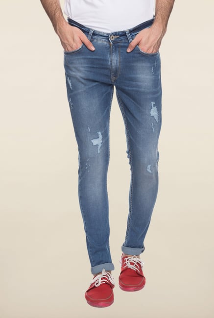 Spykar Blue Denim Ripped Jeans Spykar Blue Denim Ripped Jeans
