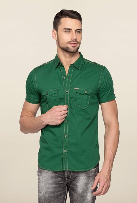 Spykar Green Ranger Cotton Solid Shirt Spykar Green Ranger Cotton Solid Shirt