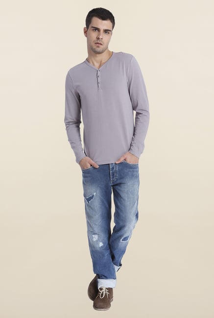 Jack & Jones Grey Solid Henley T Shirt Jack & Jones Grey Solid Henley T Shirt