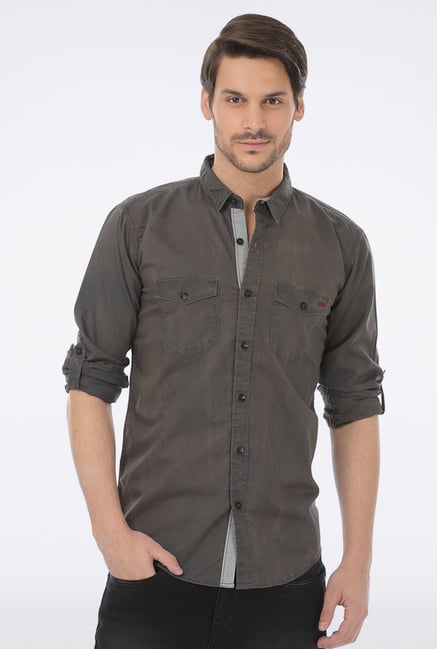 Basics Dark Grey Slim Fit Casual Shirt Basics Dark Grey Slim Fit Casual Shirt